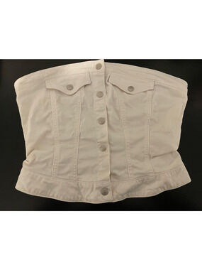 Vintage Paris Blues Womens Crop Top Large White Denim Strapless Clubwear 90s Y2K